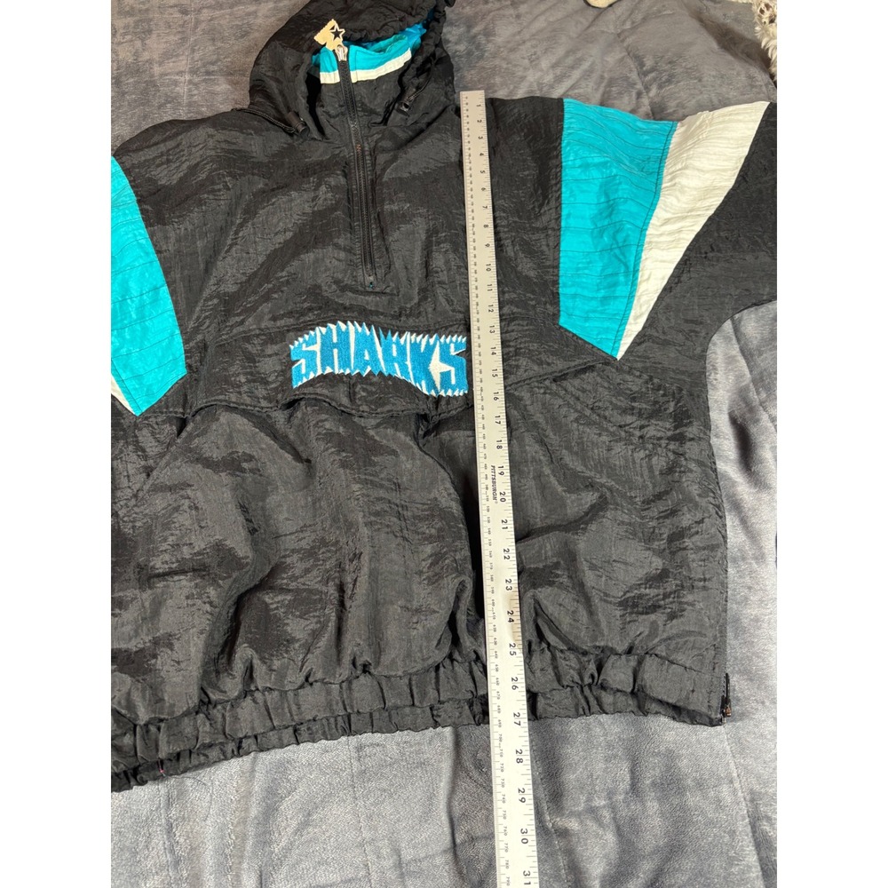 Vintage Starter San Jose Sharks NHL Puffy Pullover Jacket Black Teal Mens Large‎ - Picture 5 of 7